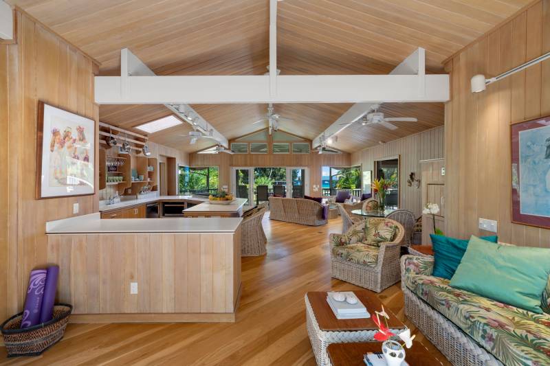 light wood walls and ceiling in luxury kauai home