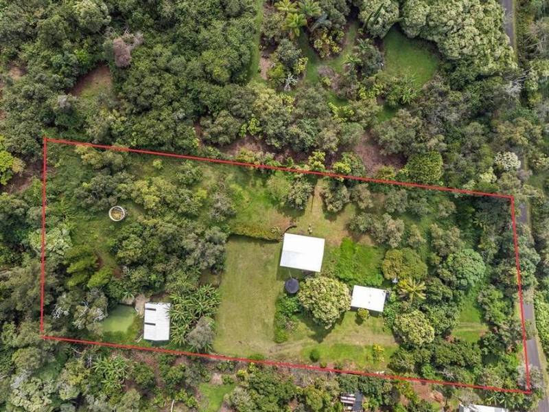 aerial view of south kona property for sale with lots lines in red