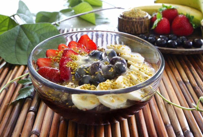 acai bowl topped with fruit