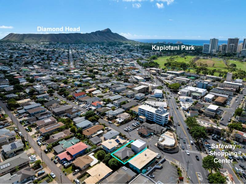 aerial view of honolulu neighborhood with diamond head in the background