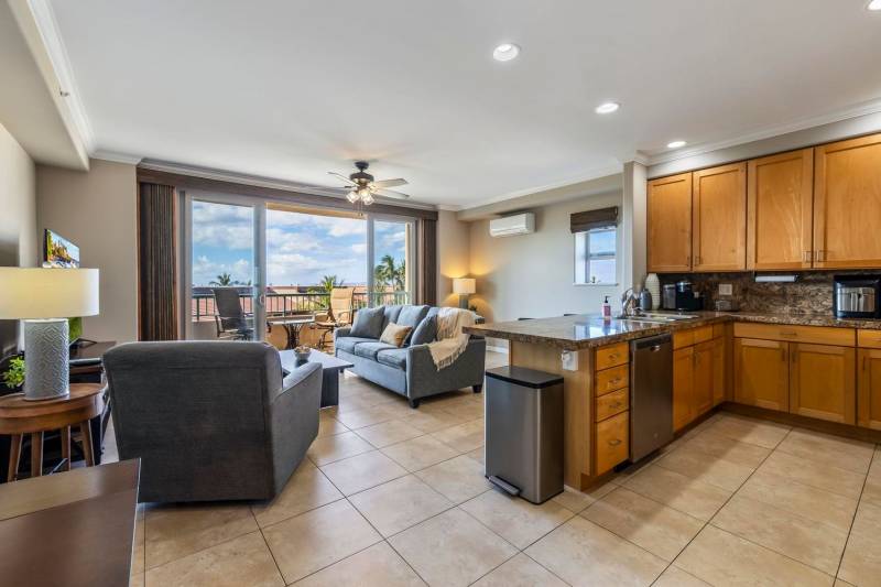 kitchen and living space in maui condo