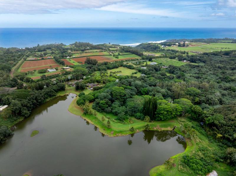aerial view of water resevoir on kauai land for sale