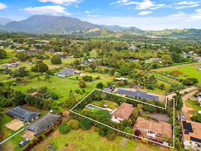aerial view with lot lots outlined on kauai home for sale