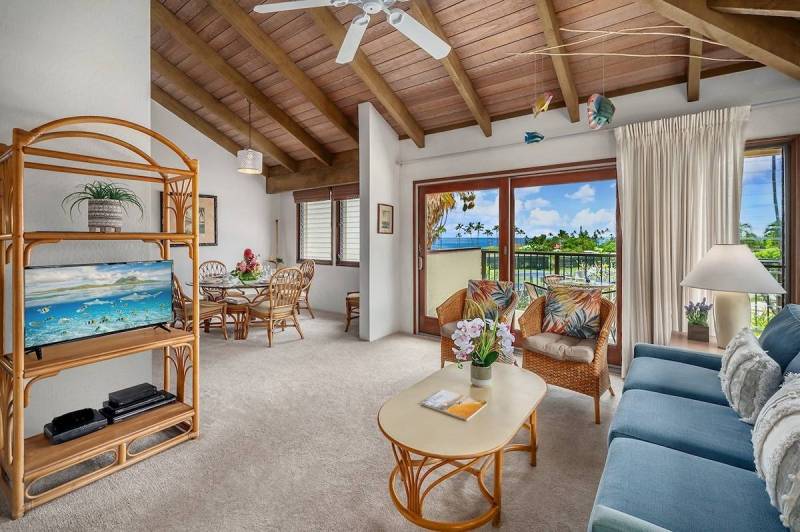 living room in kahala resort condo in poipu kai kauai