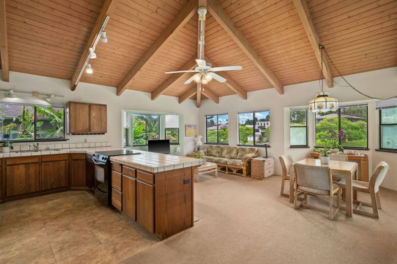kitchen and living space in princeville kauai home