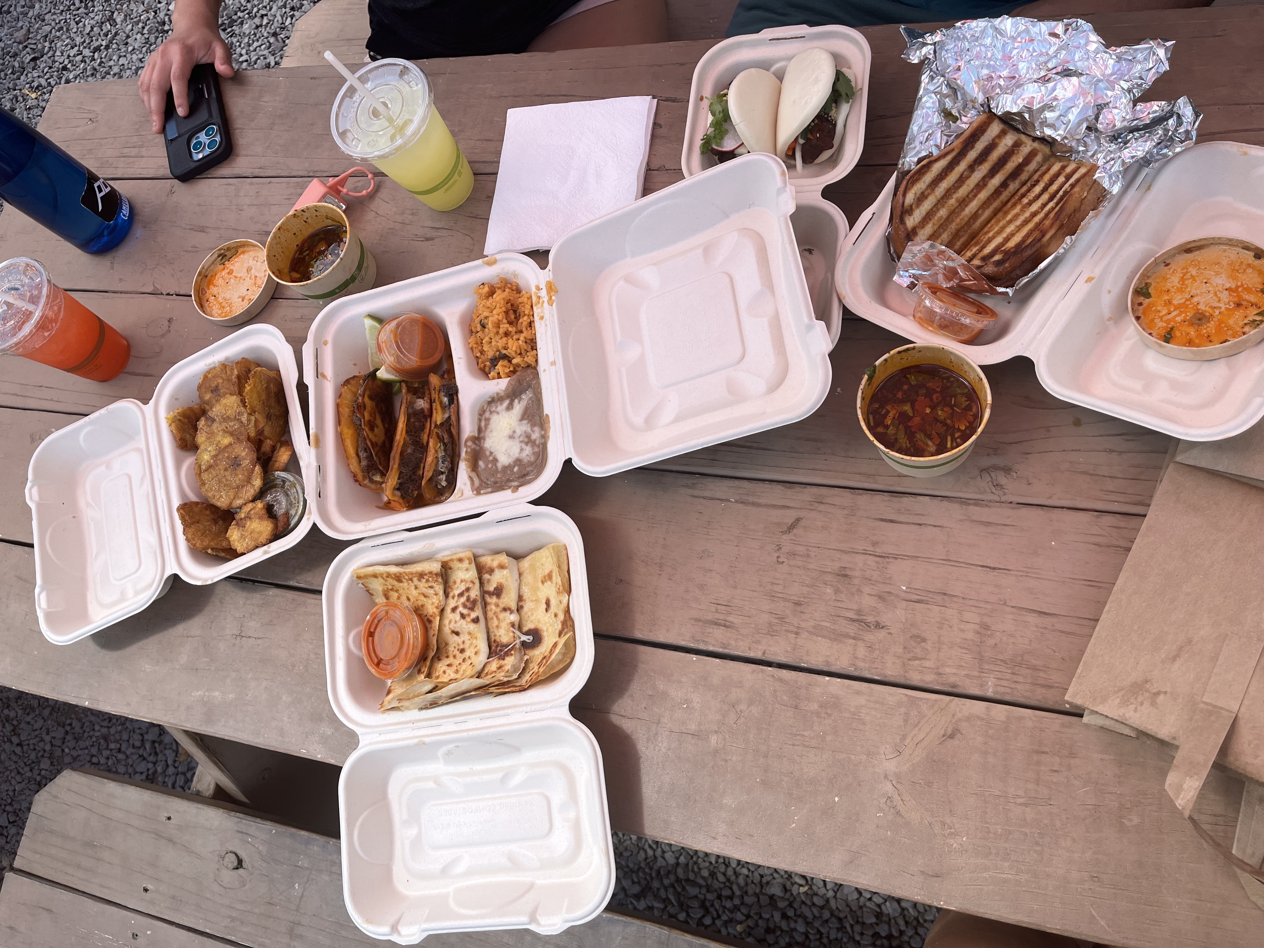 table of food truck food