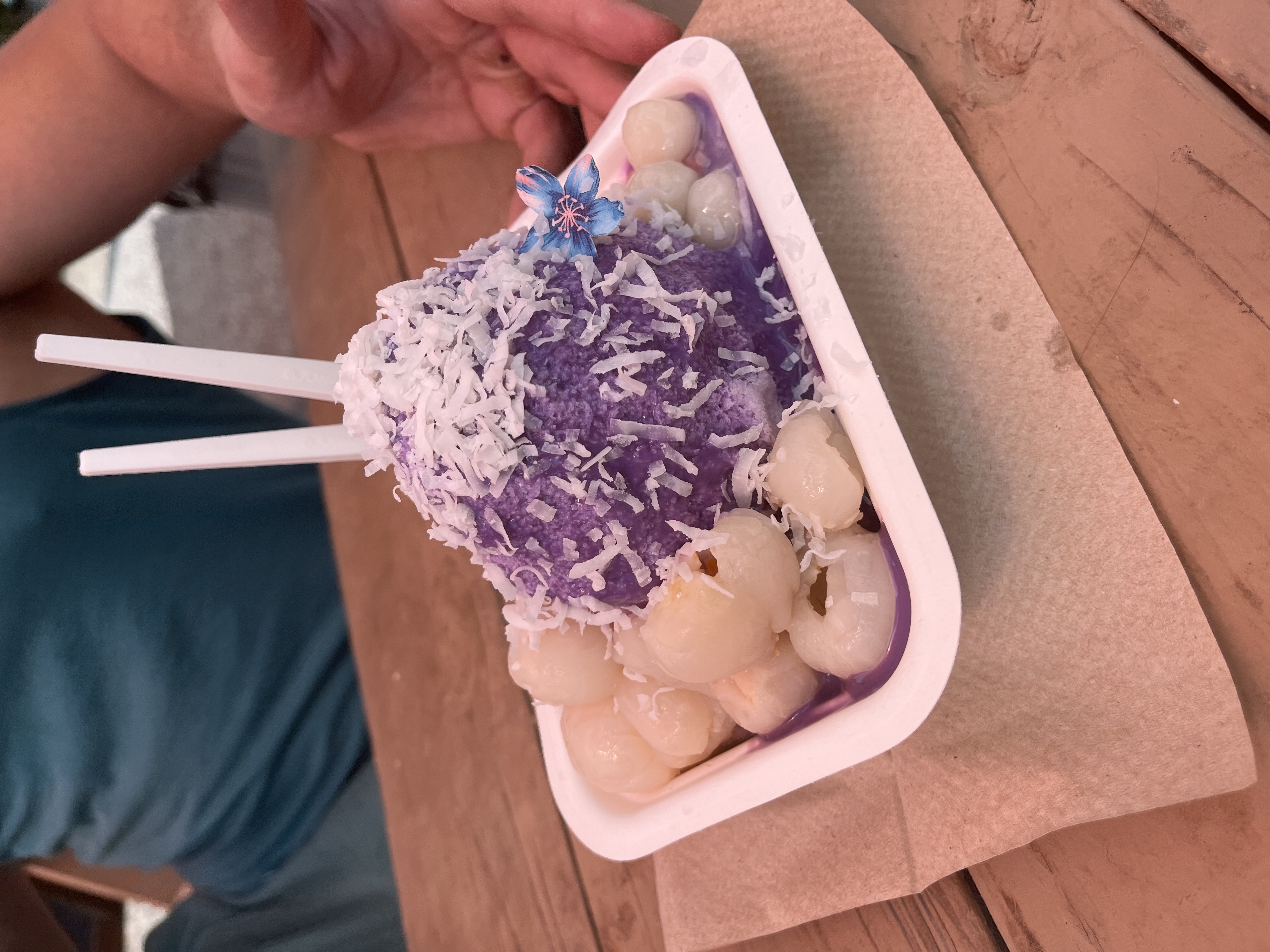 purple ice cream topped with coconut