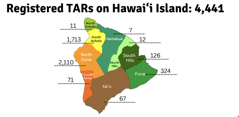map of registered transient accomodation rentals on hawaii island