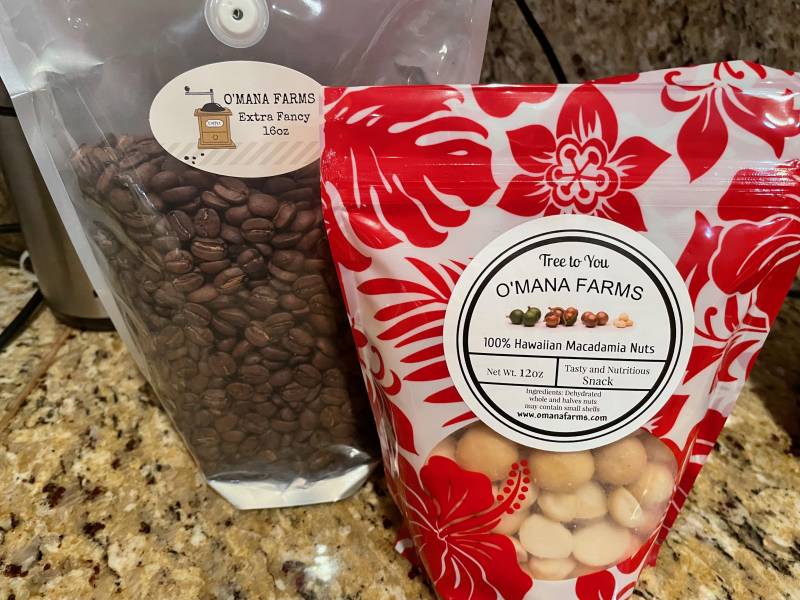 o'mana farms macadamia nuts and coffee packages