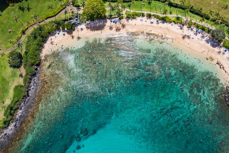 overhead drone view of kapalua bay maui