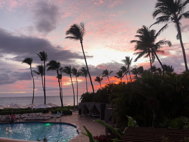 pool at maui condo at sunset