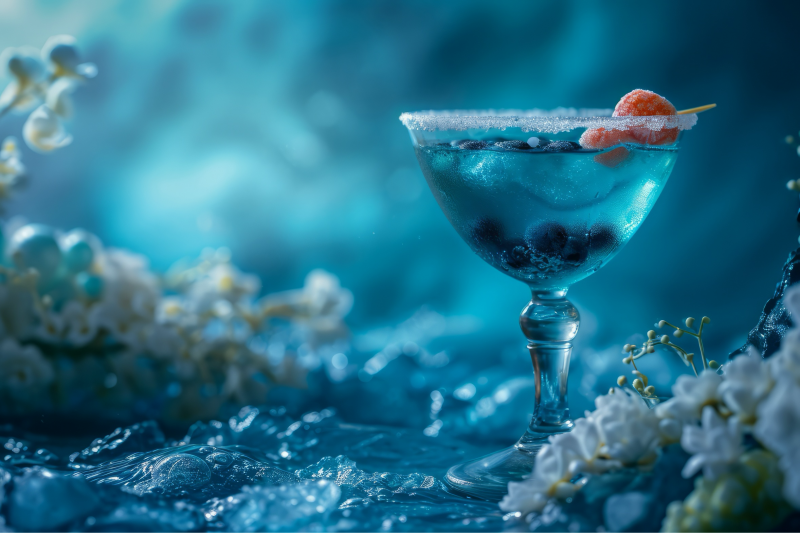 blue cocktail on blue background