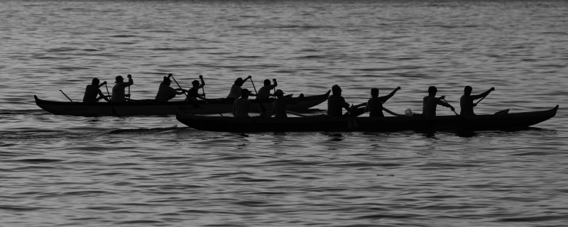 people in canoes on the water