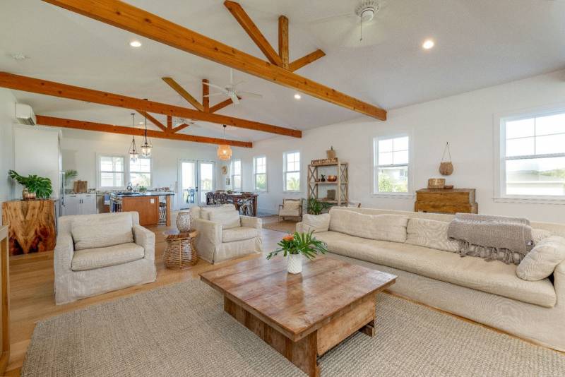 spacious living room with high ceilings in poipu beach estates kauai hawaii