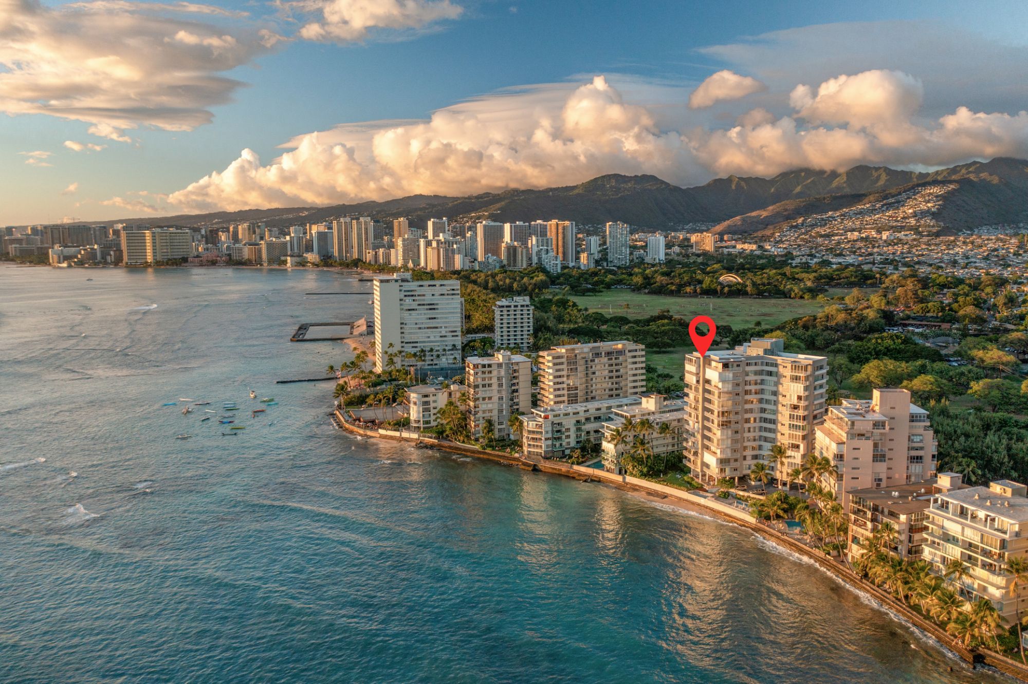 aerial view of luxury diamond head oahu condos