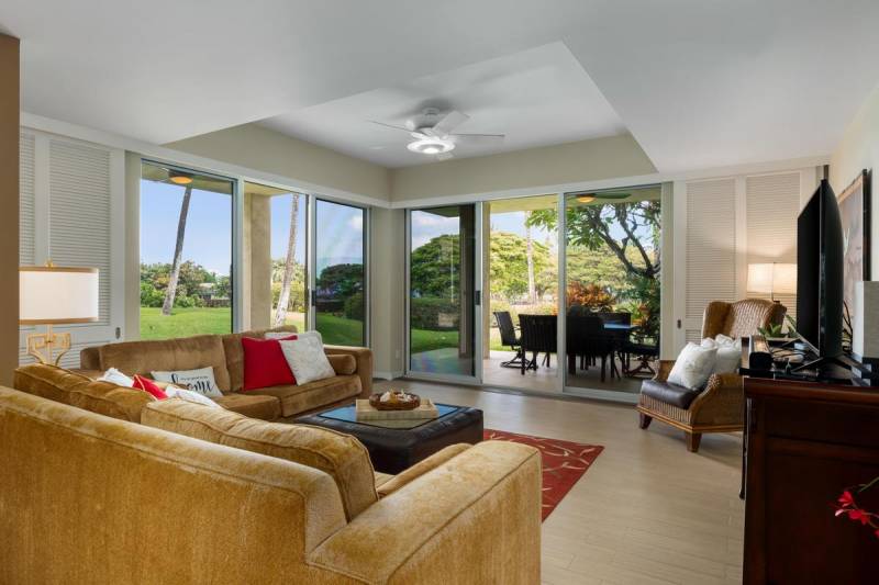 vista waikoloa condo living room with large windows letting in abundant natural light 