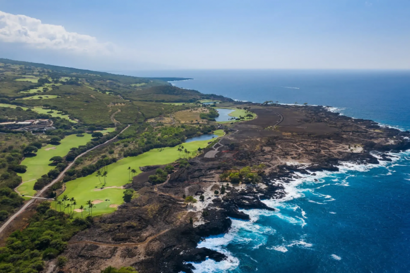 golf course nestled among volcanic rock at hokulia big island