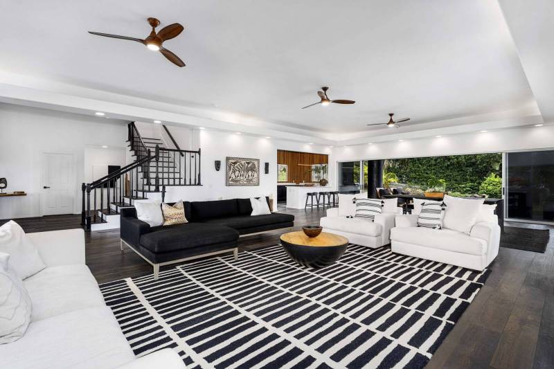 black and white furnishings in living room 