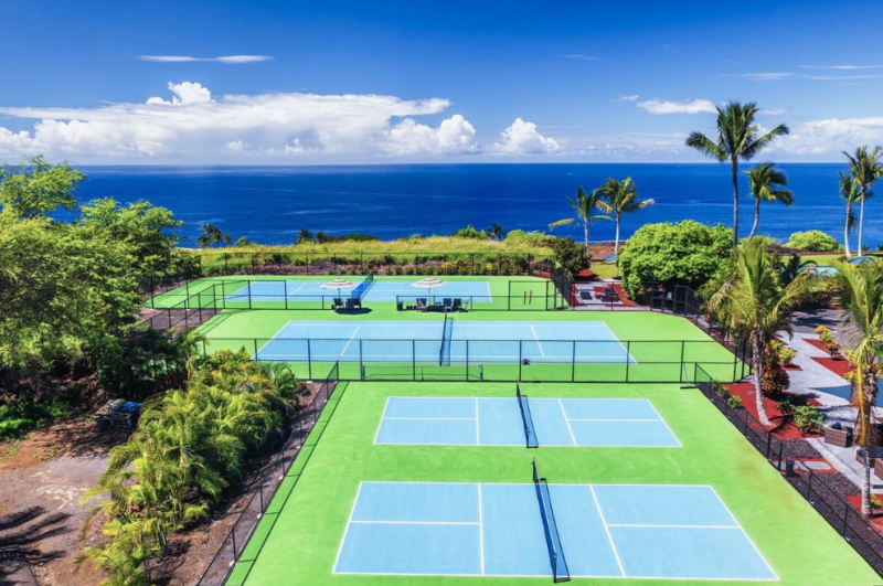 ocean view pickleball courts at hokulia community on big island hawaii