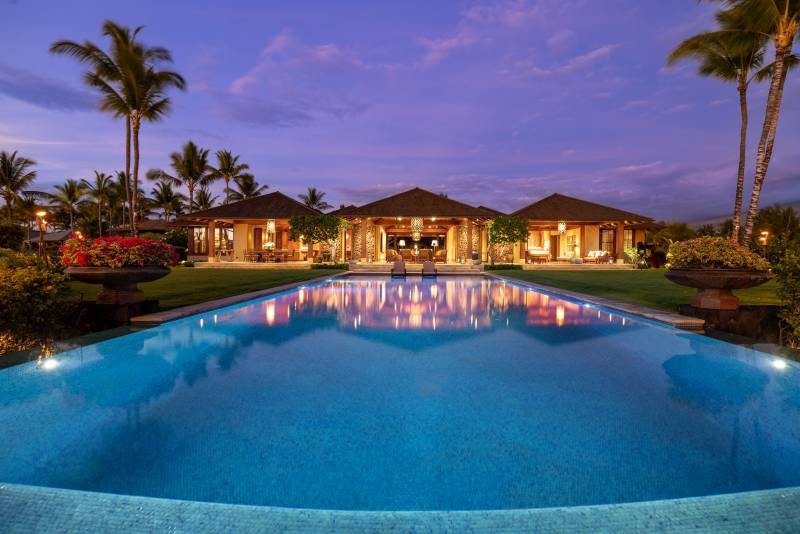 luxury kailua kona big island estate with large pool at twilight