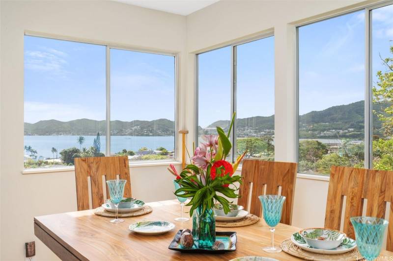 dining room with large windows to let in ocean view on oahu