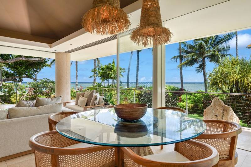 covered lanai with ocean views at anini beach vacation rental kauai