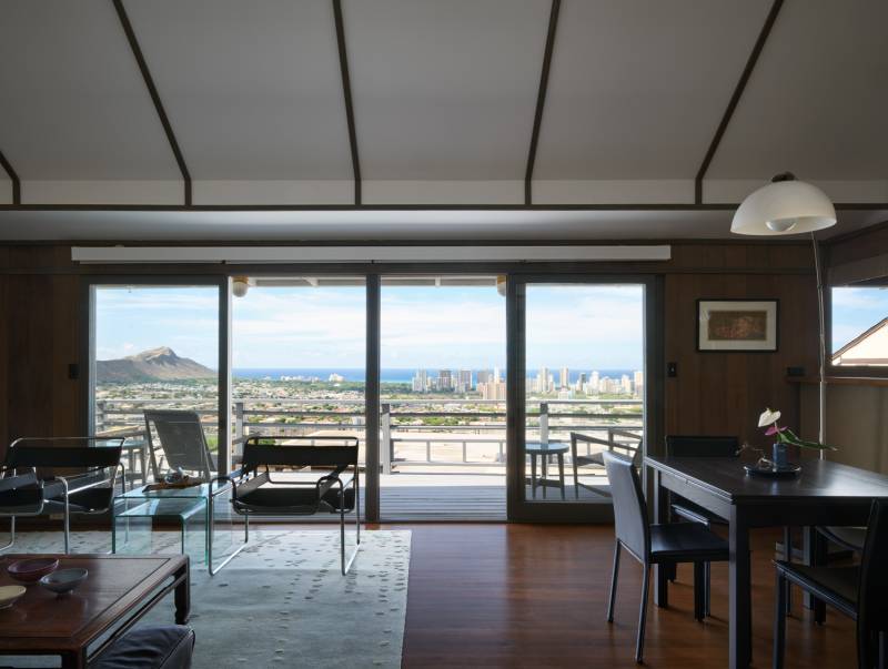 living room with honolulu city and ocean views