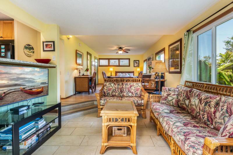 living room in princeville kauai condo for sale