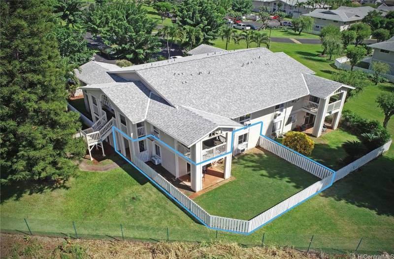 aerial view of pet friendly waipahu condo with yard