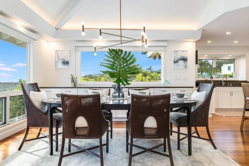 dining room with large windows in honolulu hawaii loa ridge house