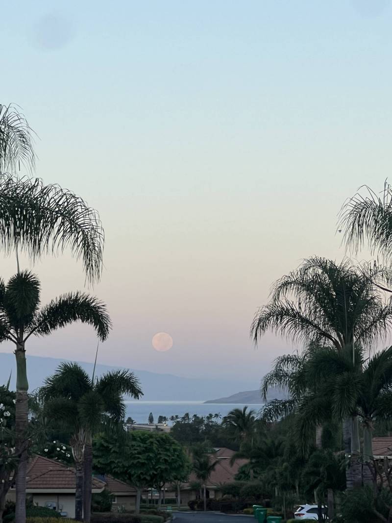 maui sunset with full moon over the ocean