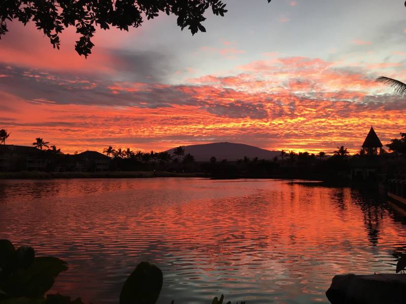 red sunset over the water