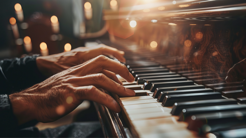 close up of hands playing the piano