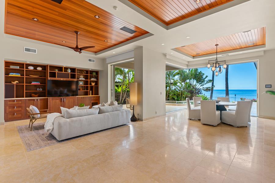 spacious living room with ocean view