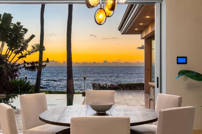 ocean view at sunset from patio at makena maui estate for sale