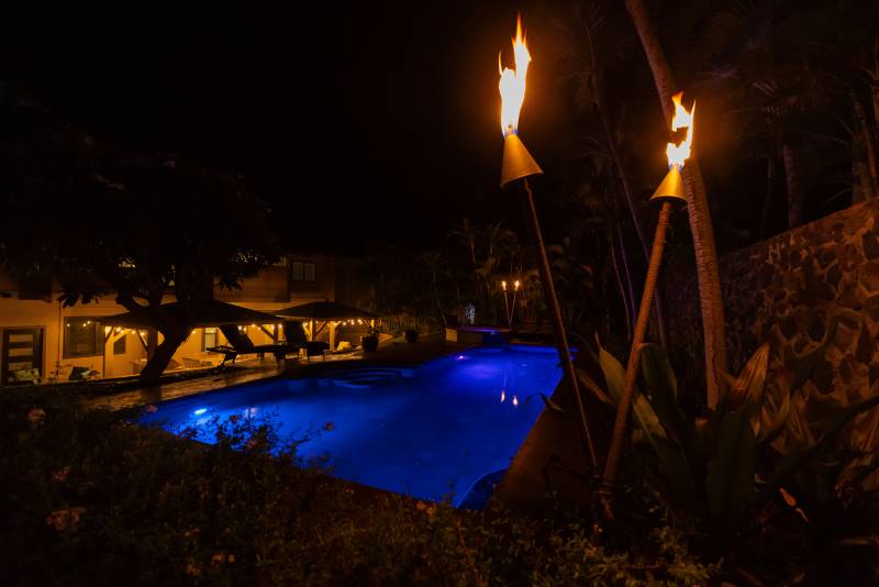 pool at night at lahaina maui house for sale