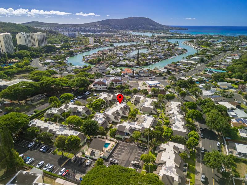 aerial view of hawaii kai townhome for sale at village green