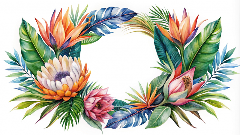 illustration of wreath made of native hawaiian plants