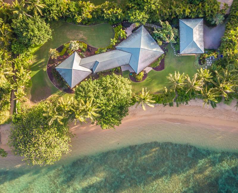 aerial view of anini beach kauai home for sale