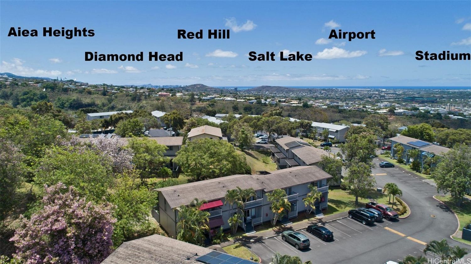 view of oahu condo with names of towns