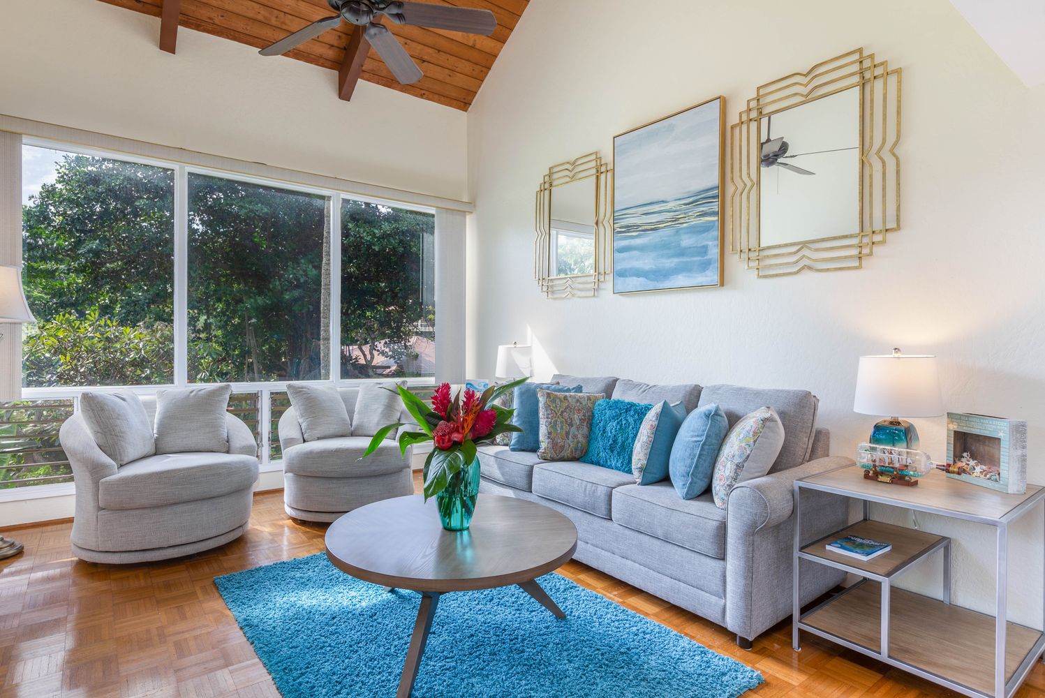 Spacious living room in Poipu Kauai condo