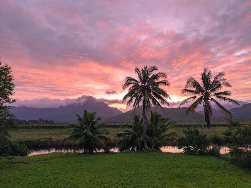 kailua hawaii land with blazing sunset