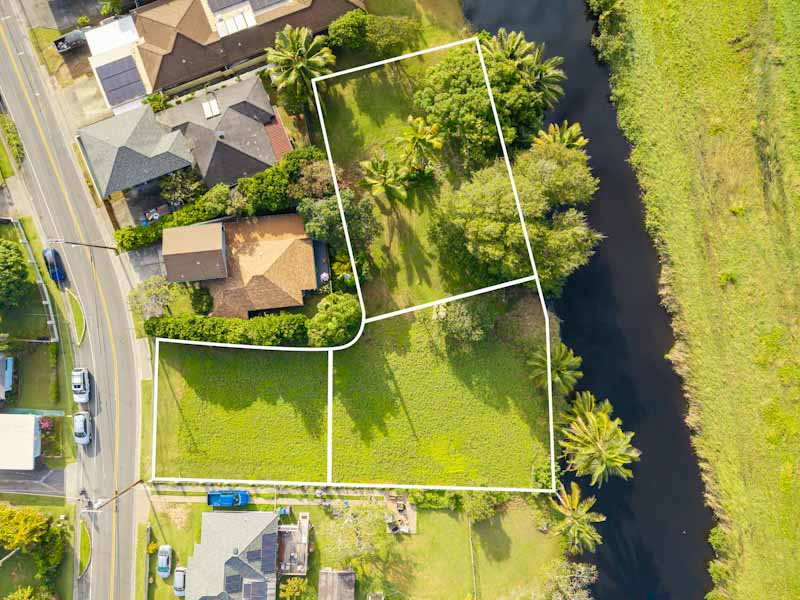 aerial view of three lots with lots lines in kailua oahu