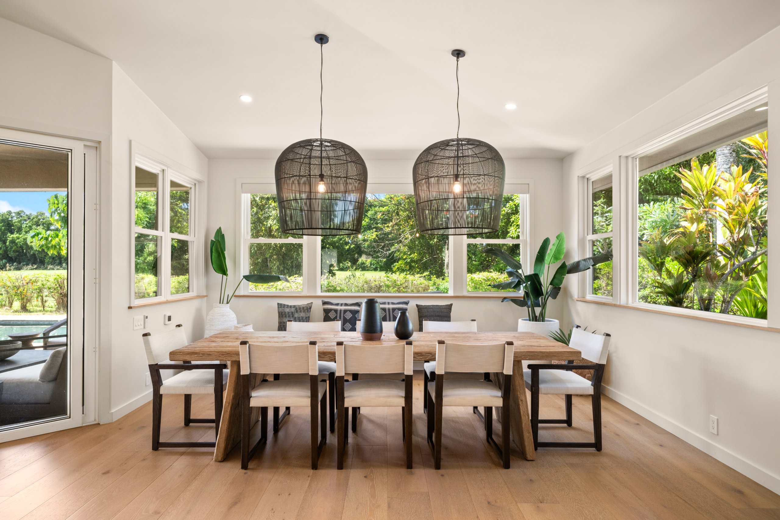 Dining area connected to kitchen and living space in open floor plan