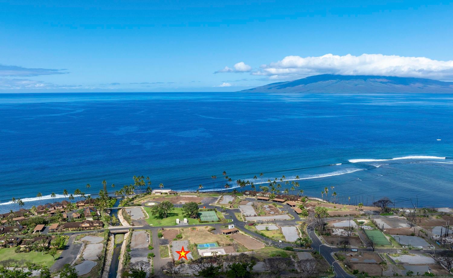 Aerial view of ready to build lot for sale in Lahaina Maui