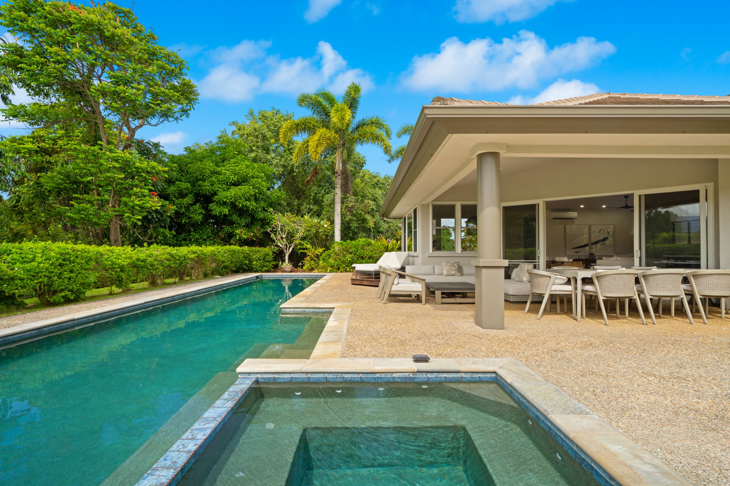 Backyard pool and covered lanai