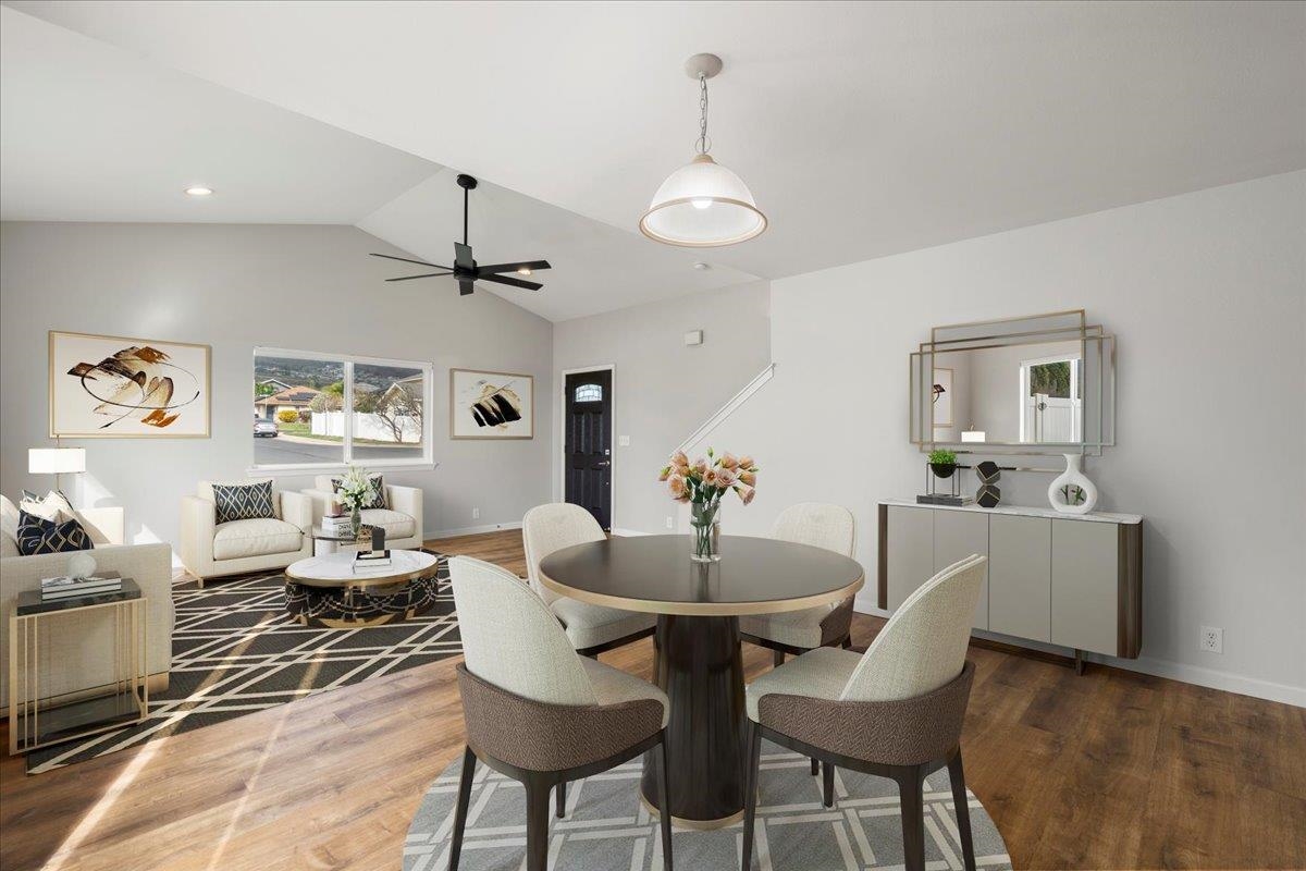 Clean and modern living room and dining room in Waikapu Gardens home