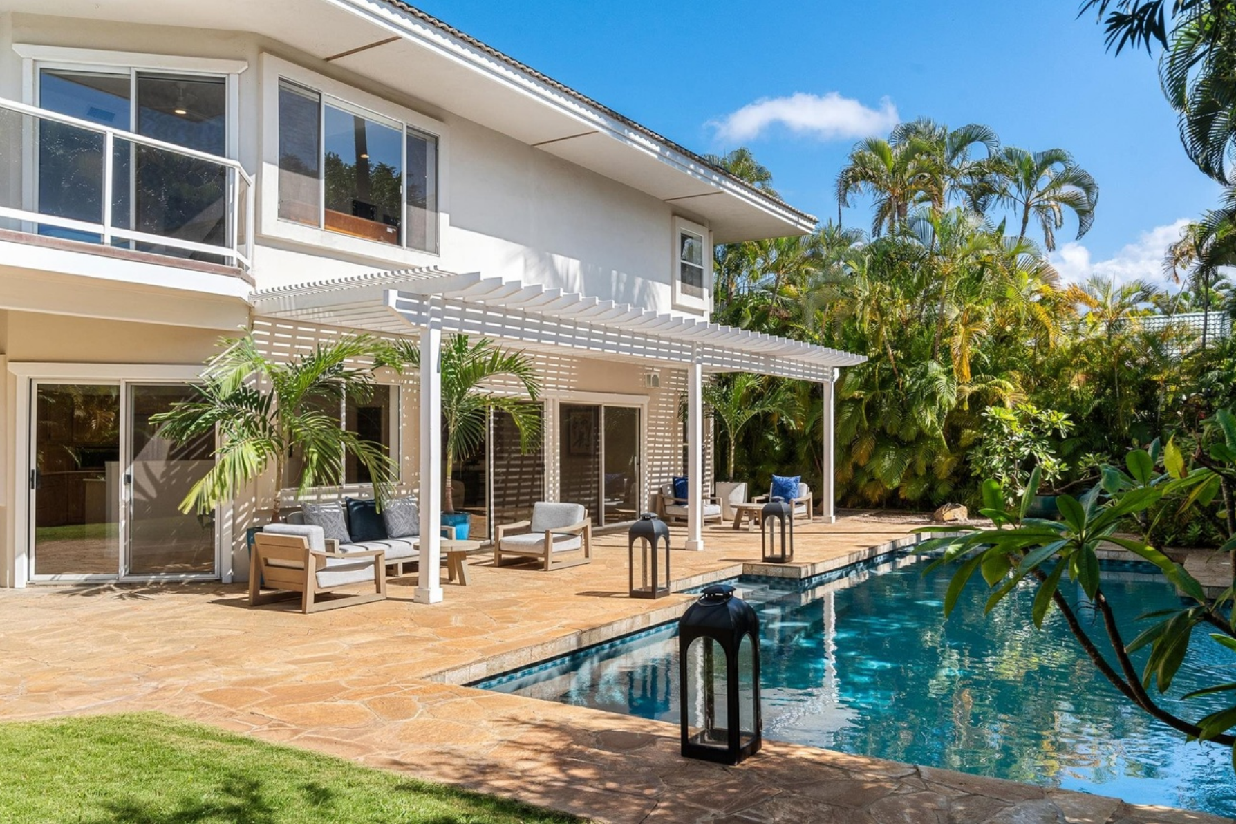 Pool and backyard at Maui house for sale
