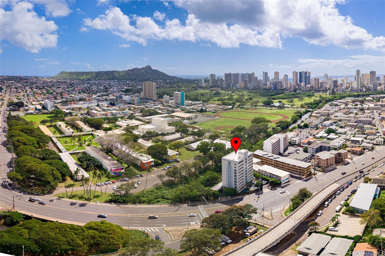 Aerial view of Kaimuki Parkside condo close to Waikiki