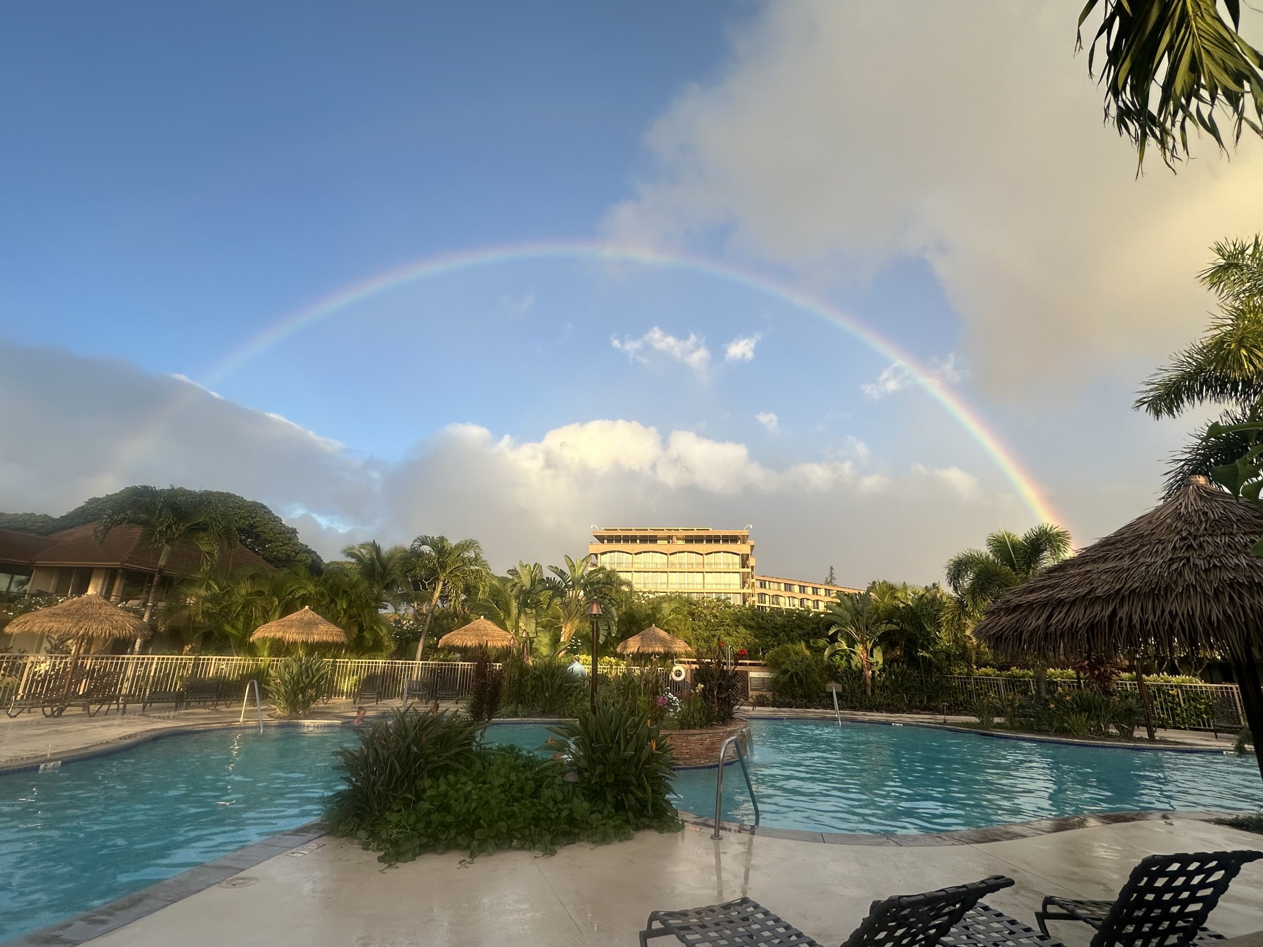 Rainbow over pool at Maui Kaanapali Villas in West Maui